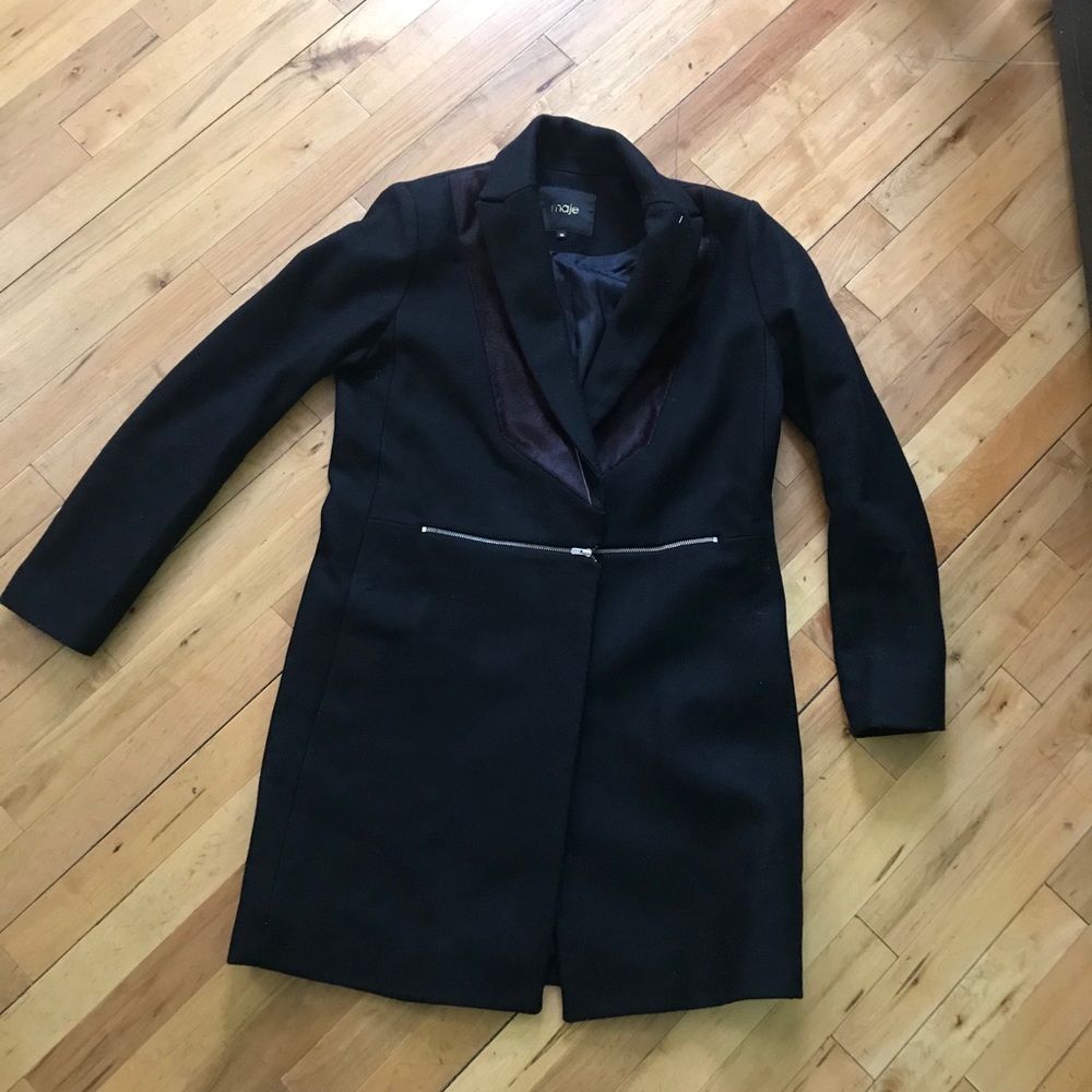 Maje Dark Blue Blazer/coat with burgundy lapel - Picture 10 of 16